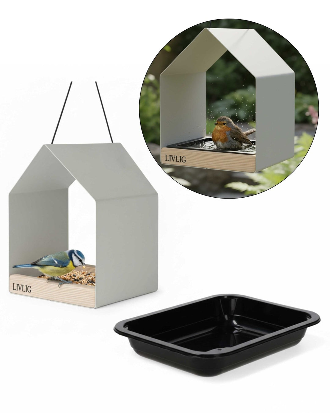 LIVLIG, 2in1 Vogelhaus / Vogeltränke, Vogelhaus, Greige