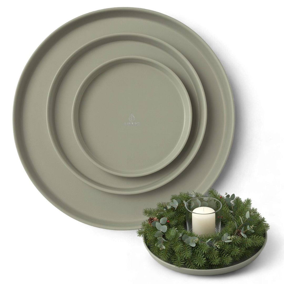 LIVLIG, Deko Tablett 3er Set, Tabletts, Moosgrau