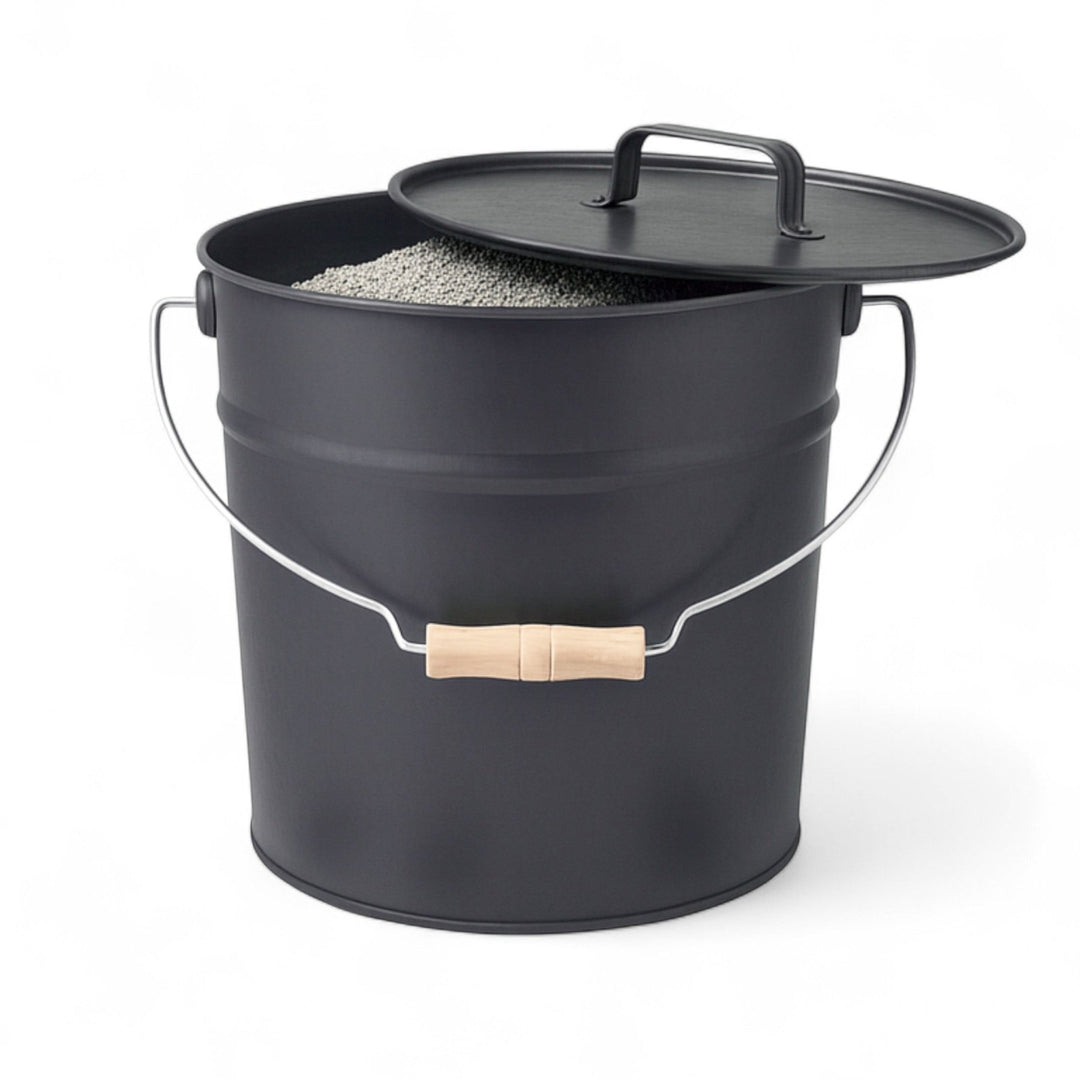 LIVLIG, Ascheeimer mit Deckel, Eimer, Anthrazit