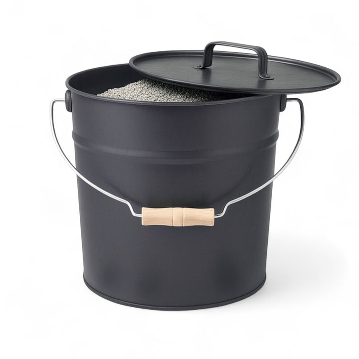 LIVLIG, Ascheeimer mit Deckel, Eimer, Anthrazit