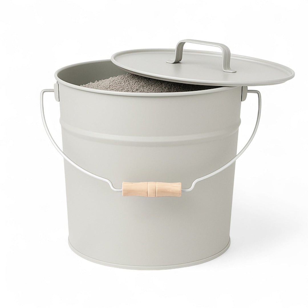 LIVLIG, Ascheeimer mit Deckel, Eimer, Greige