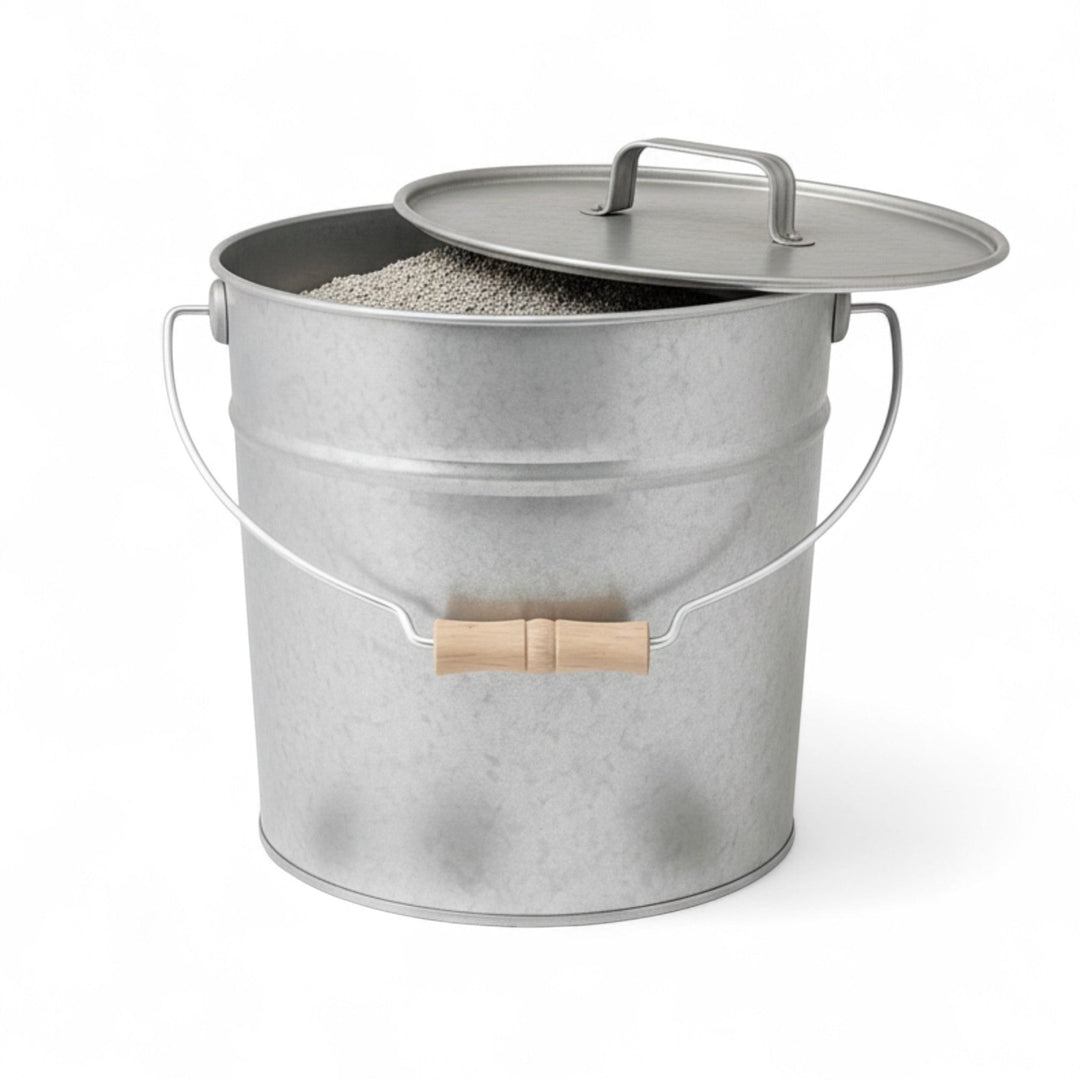 LIVLIG, Ascheeimer mit Deckel, Eimer, Silber