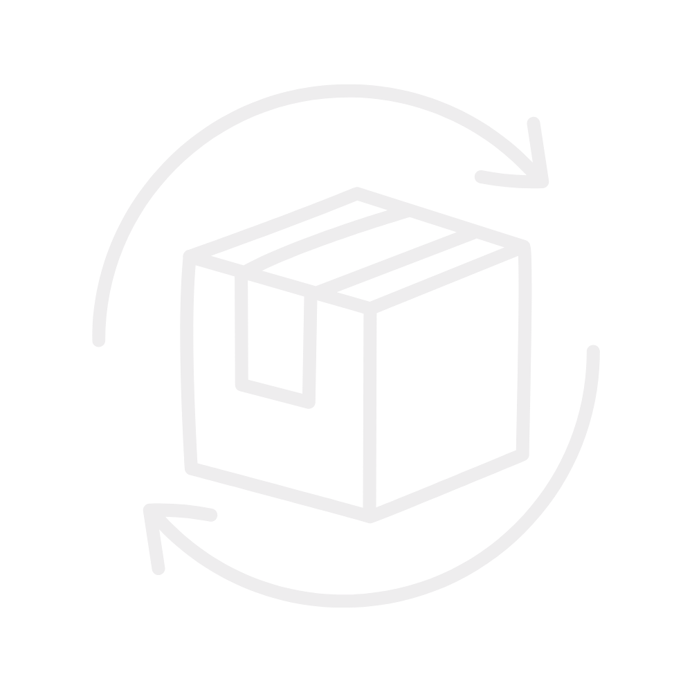 Eine weiße Strichzeichnung eines Pakets mit zwei kreisförmigen Pfeilen darum auf schwarzem Hintergrund.