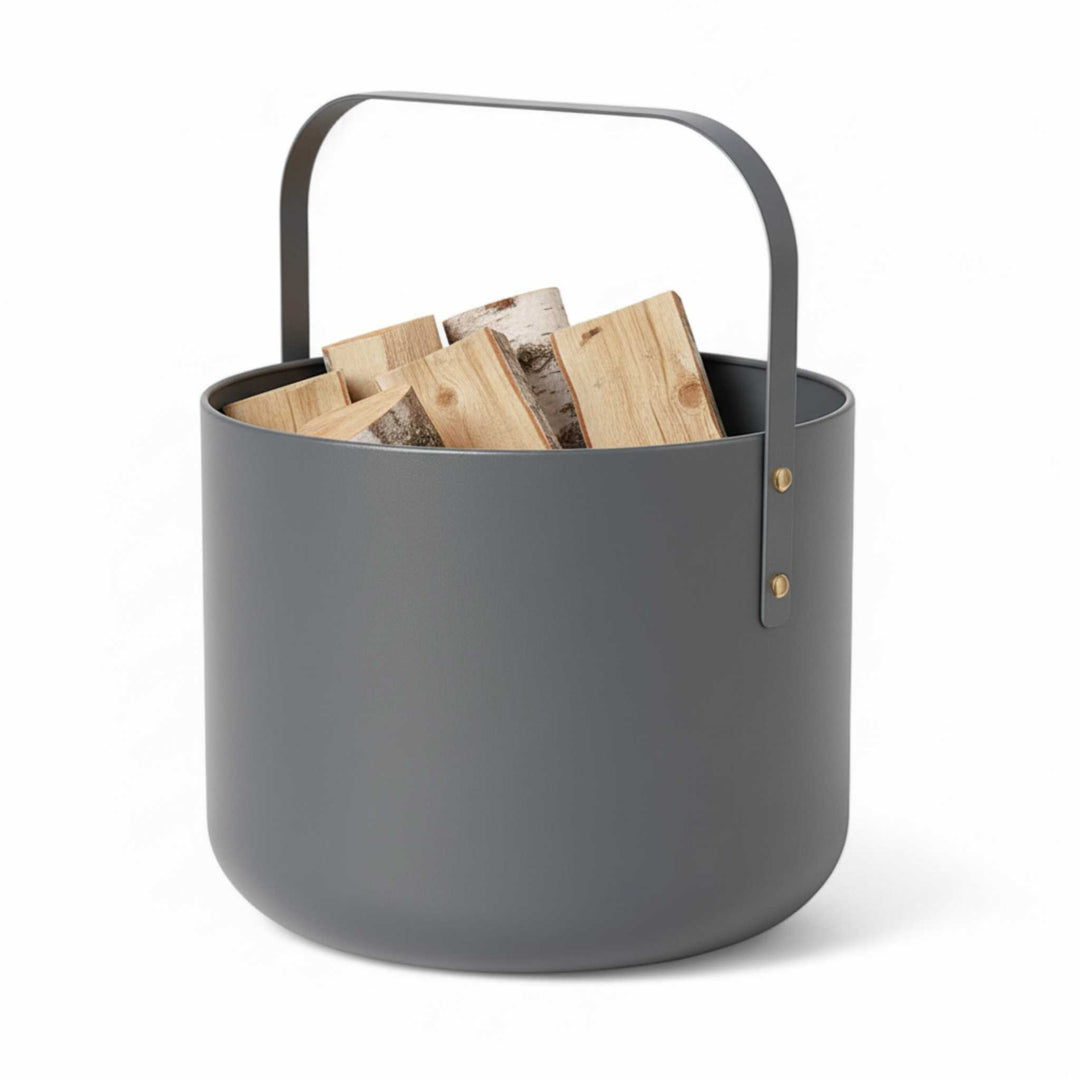 LIVLIG, Kaminholzkorb aus Metall, Kaminholzkorb, Grau