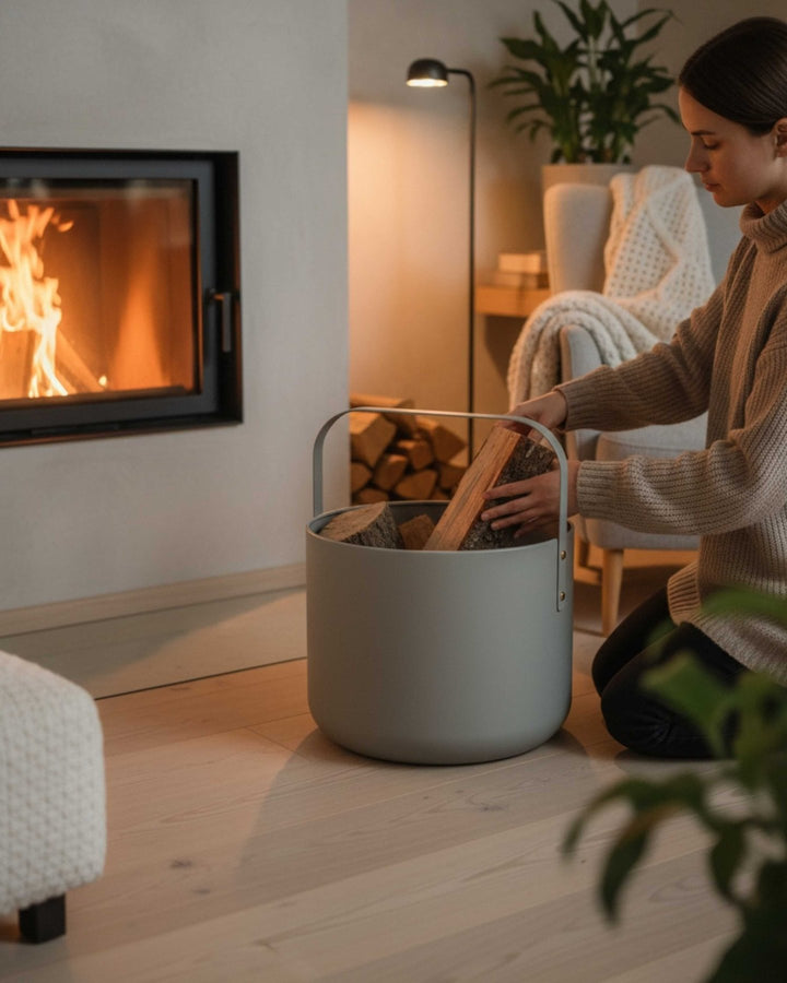 LIVLIG, Design Kaminholzkorb, , Graubeige