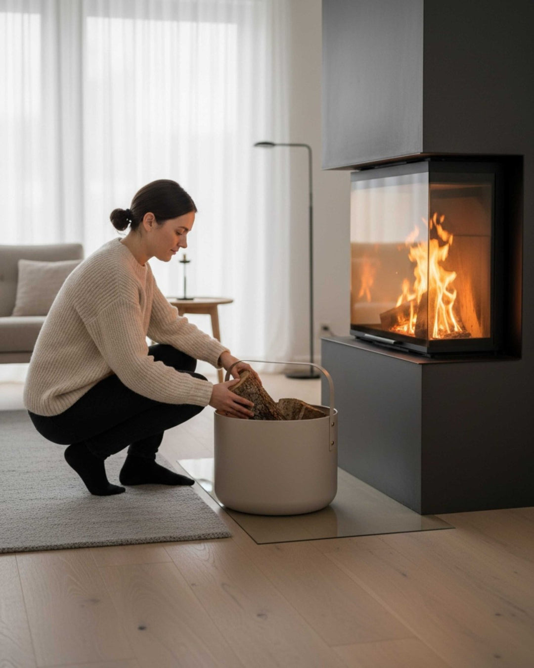 LIVLIG, Kaminholzkorb aus Metall, Kaminholzkorb, Salbei