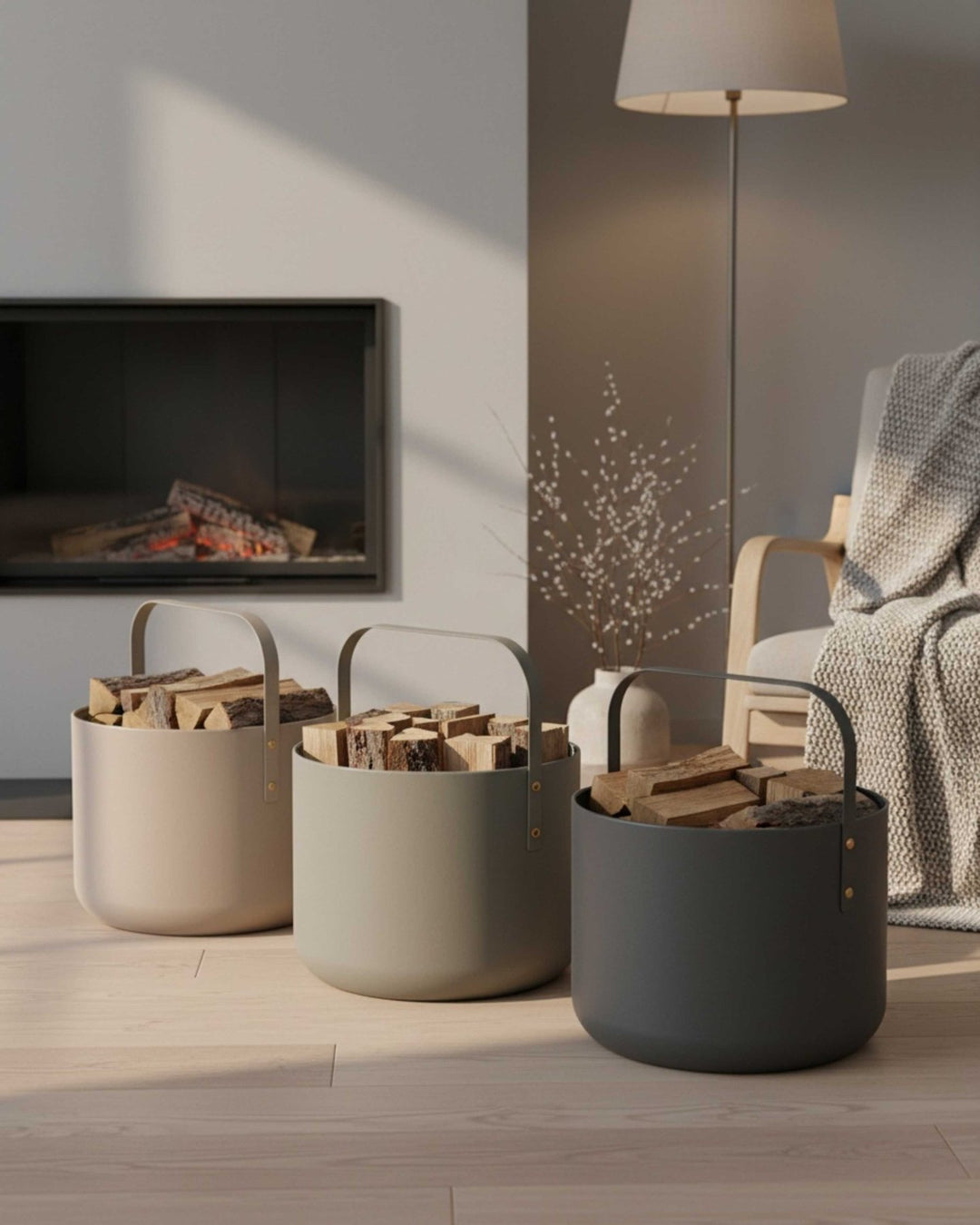 LIVLIG, Design Kaminholzkorb, , Graubeige