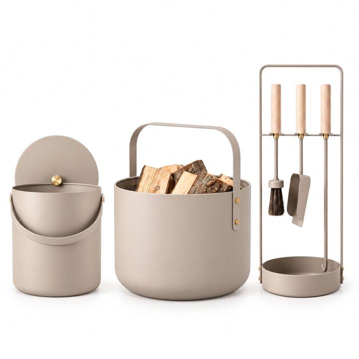 Set per camino - accessori per camino, cesto portalegna e secchio per la cenere