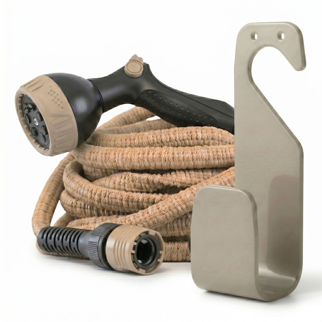 Flexible garden hose beige with holder