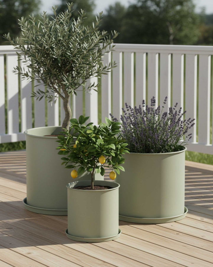 LIVLIG, 3er Blumentopf Set mit Untersetzer, Blumentopf, Greige