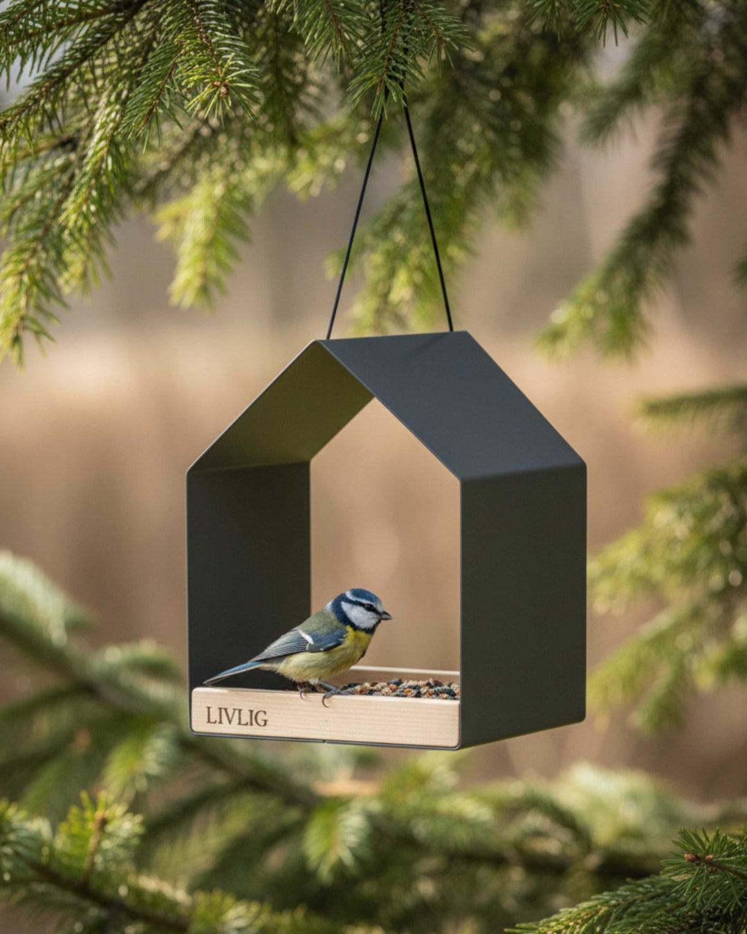 LIVLIG, 2in1 Vogelhaus / Vogeltränke, Vogelhaus, Greige