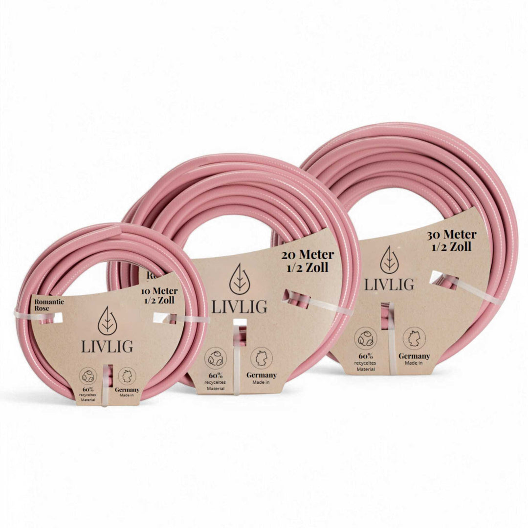 Livlig 3er Set Gartenschläuche in Rosa , langlebig, flexibel, knickfest, ideal für Gartenbewässerung und Outdoor-Einsatz.