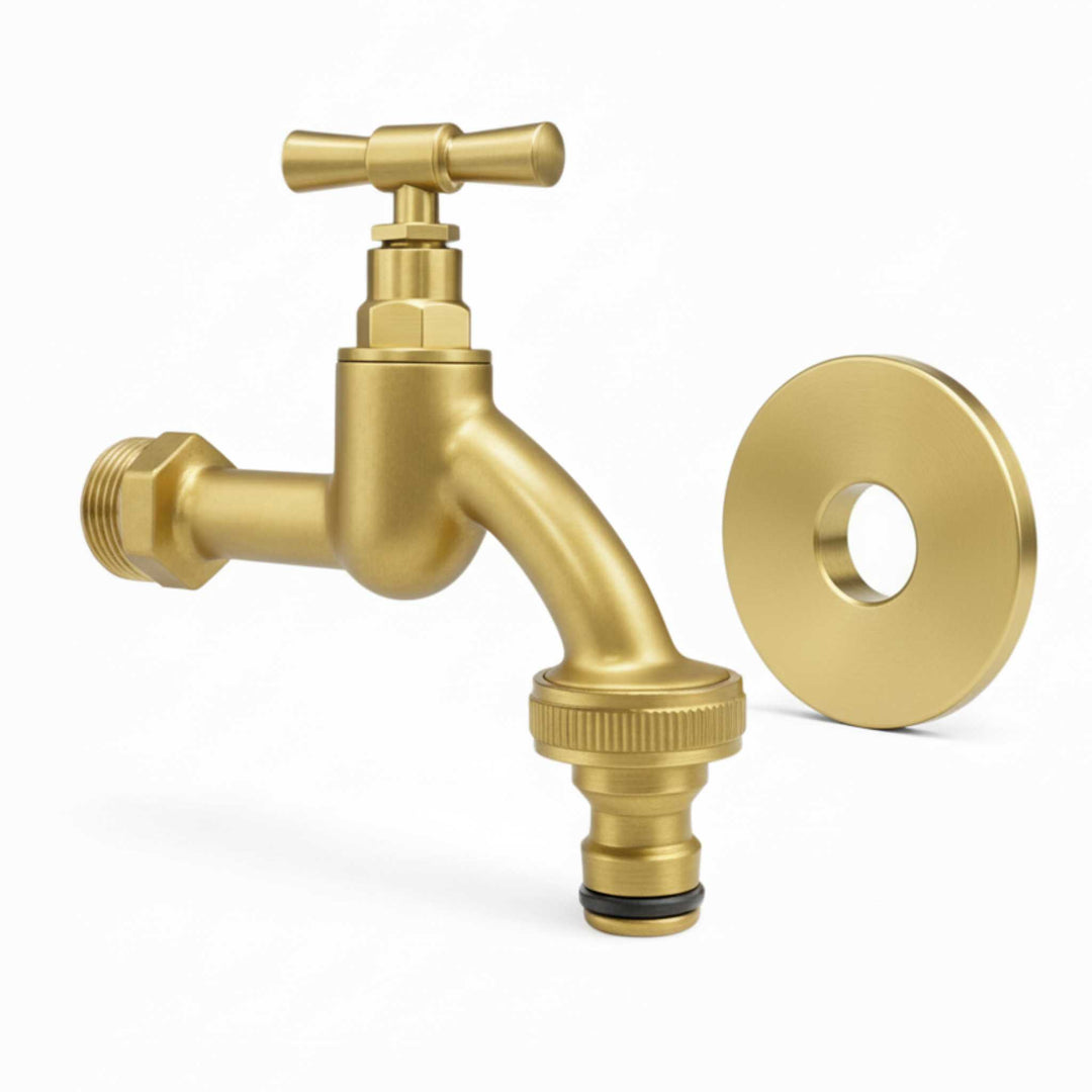 LIVLIG, Wasserhahn Garten mit Rosettengarnitur, Wasserhahn, Gold