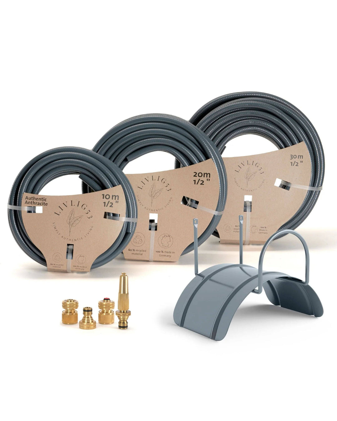 a set of three gauges and a set of hoses