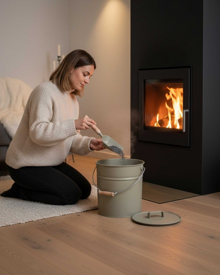 LIVLIG, Ascheeimer mit Deckel, Eimer, Greige