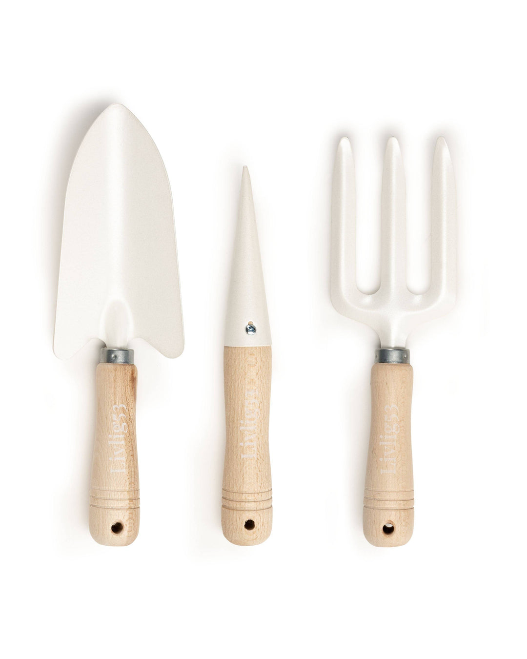 Garden tools set: shovel, planting wood and hand fork