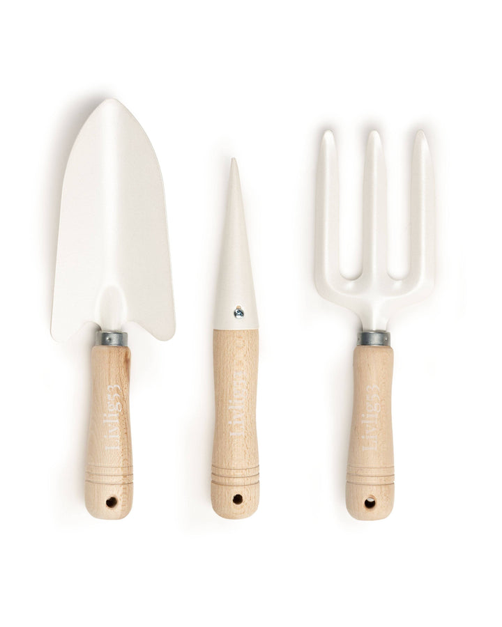 Garden tools set: shovel, planting wood and hand fork