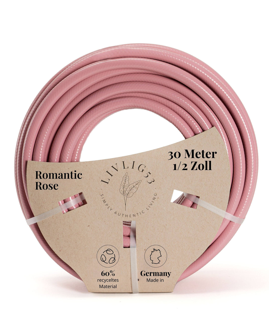 a pink garden hose on a white background