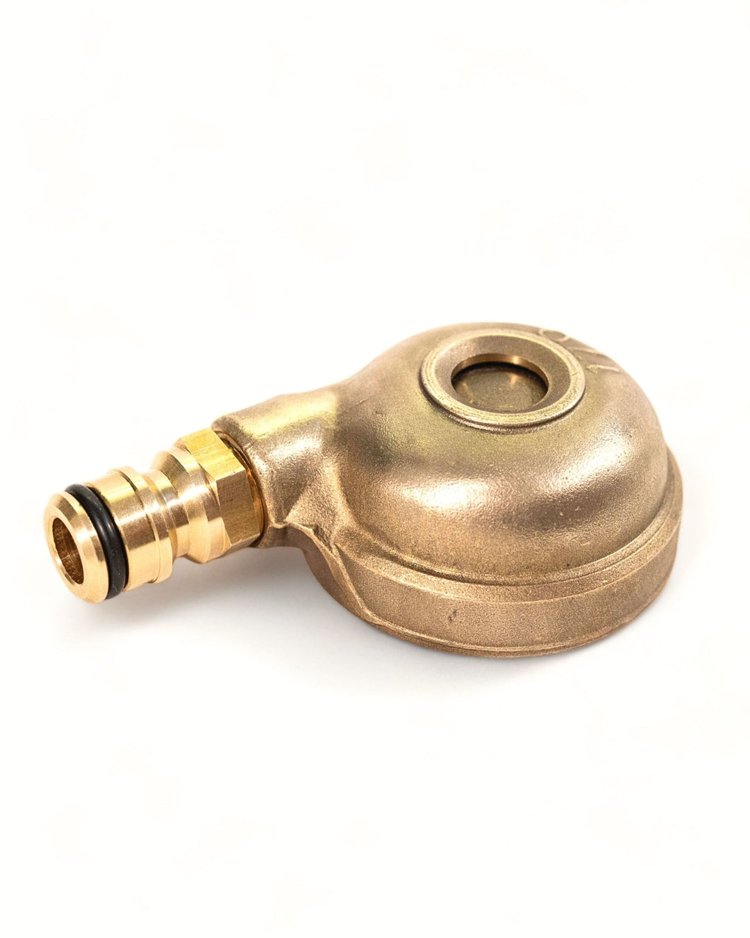 a brass plated water faucet on a white background