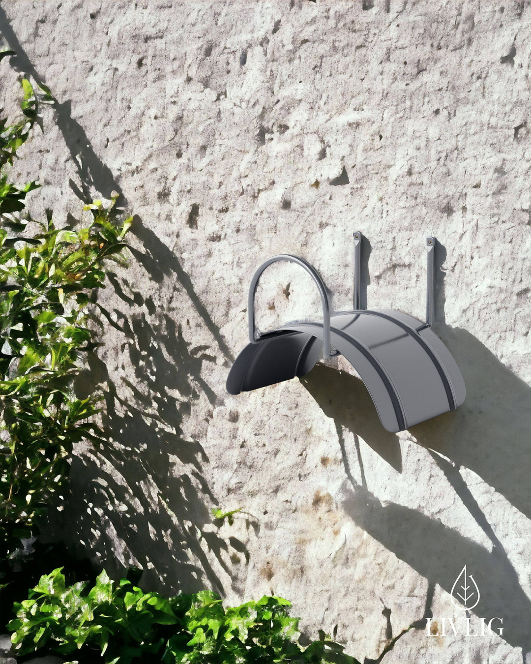 a wall mounted umbrella on the side of a building