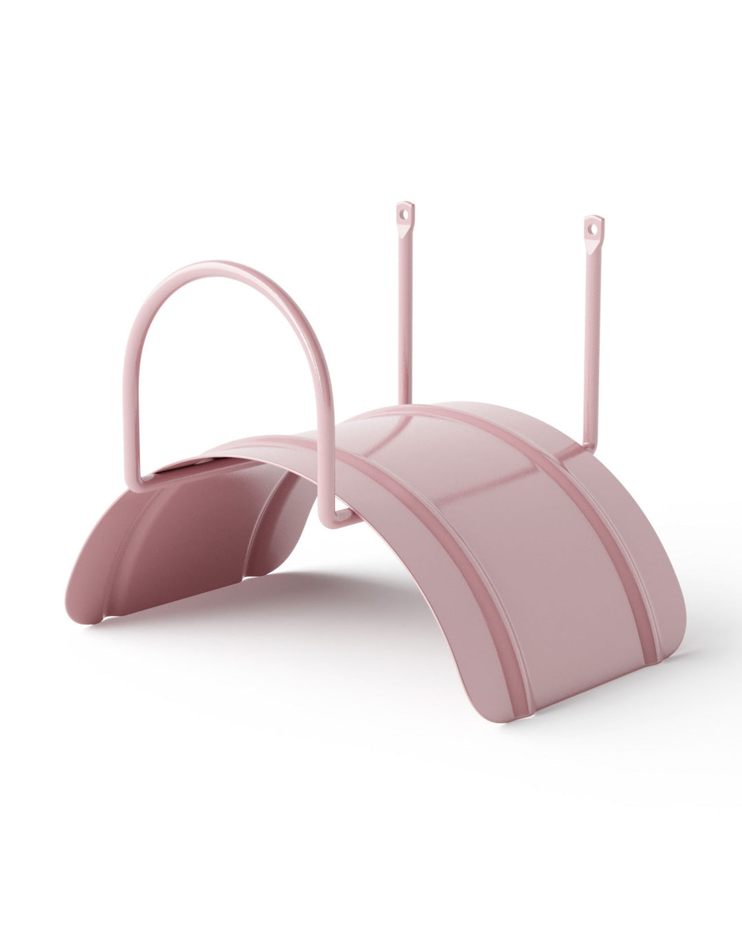 a pink playground set with a curved slide
