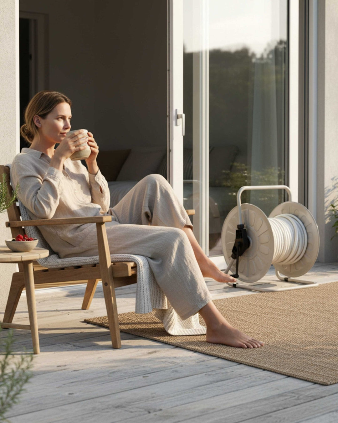 LIVLIG, Schlauchtrommel Metall, Schlauchtrommel, Gentle Greige