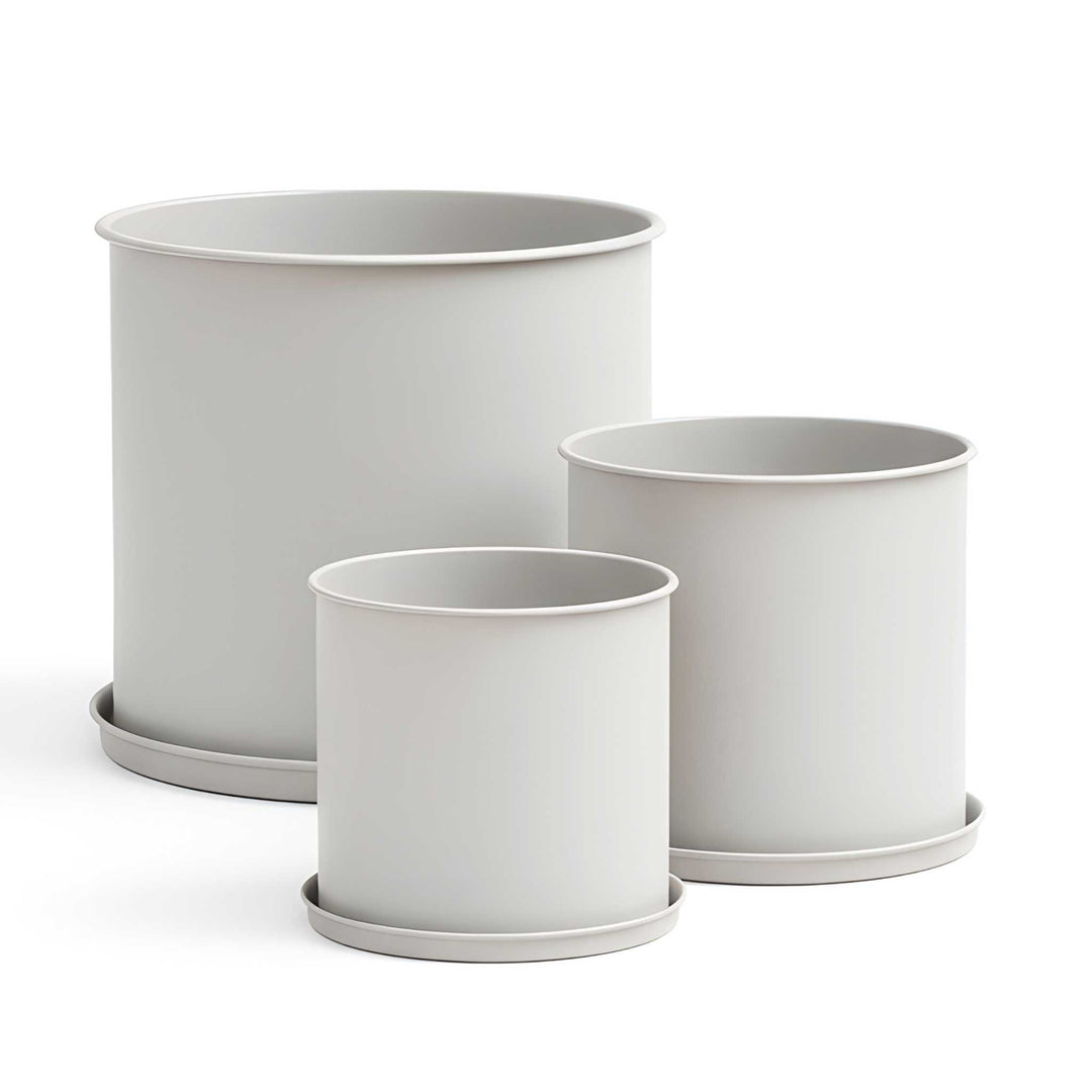 LIVLIG, 3er Blumentopf Set mit Untersetzer, Blumentopf, Greige