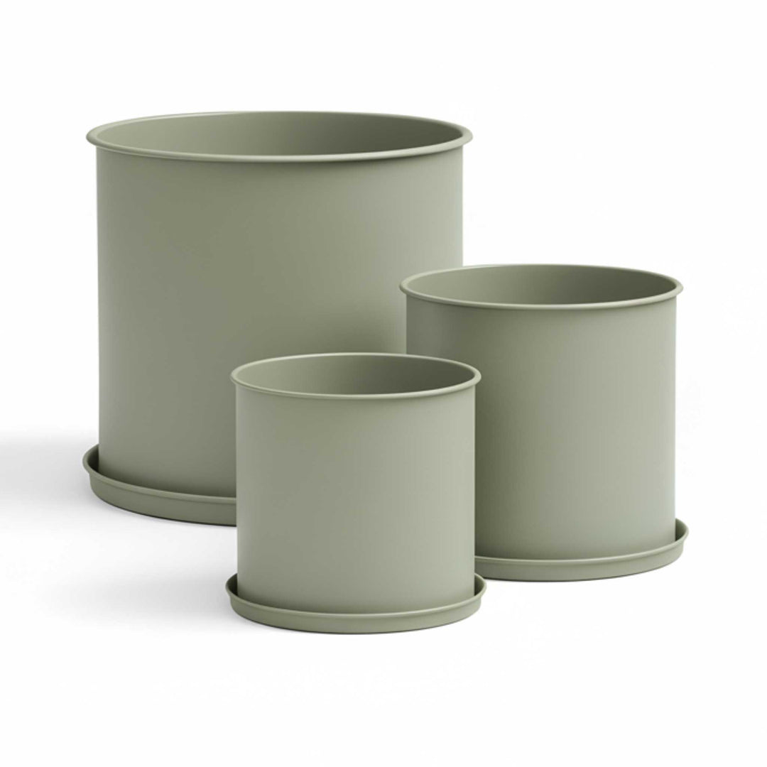 LIVLIG, 3er Blumentopf Set mit Untersetzer, Blumentopf, Moosgrau