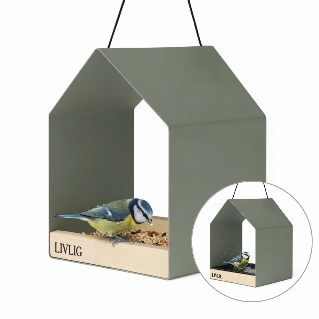 LIVLIG, 2in1 Vogelhaus / Vogeltränke, Vogelhaus, Moosgrau