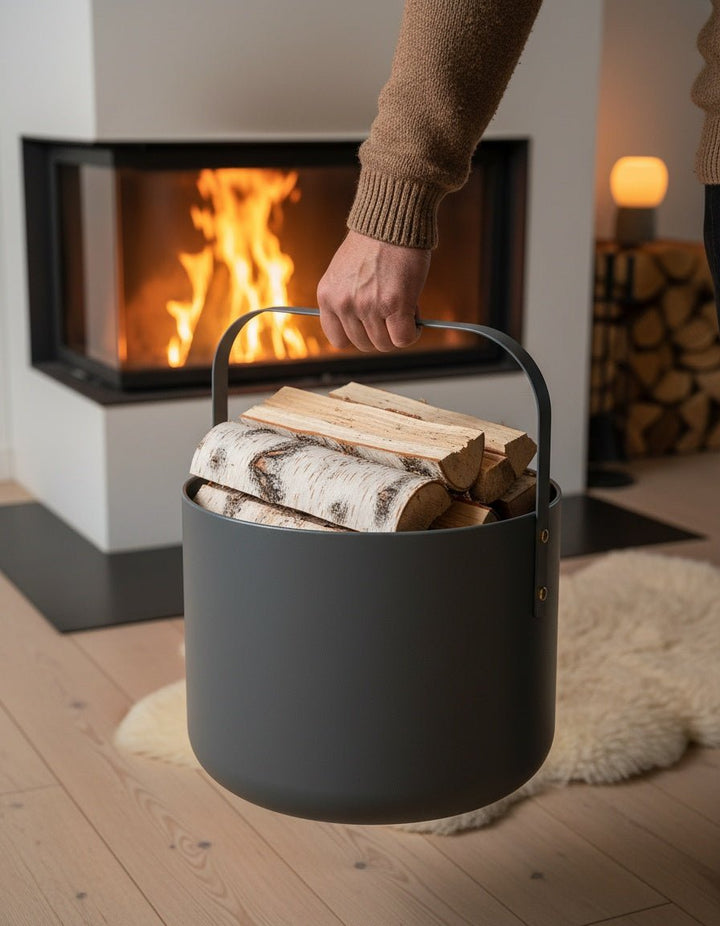 LIVLIG, Design Kaminholzkorb, , Graubeige