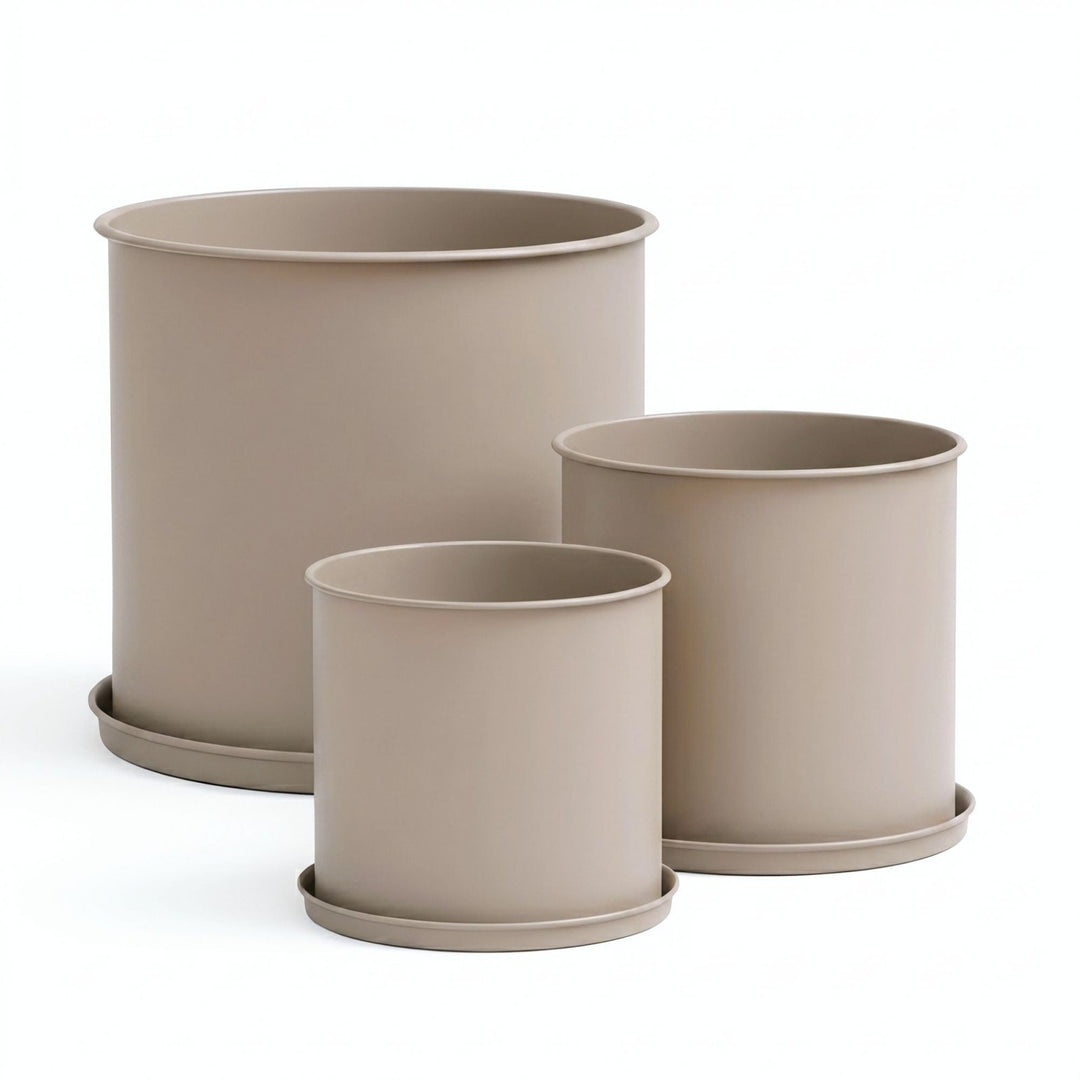 Blumentopf Set Metall mit Untersetzer 3er, Bundle, Sand,LIVLIG