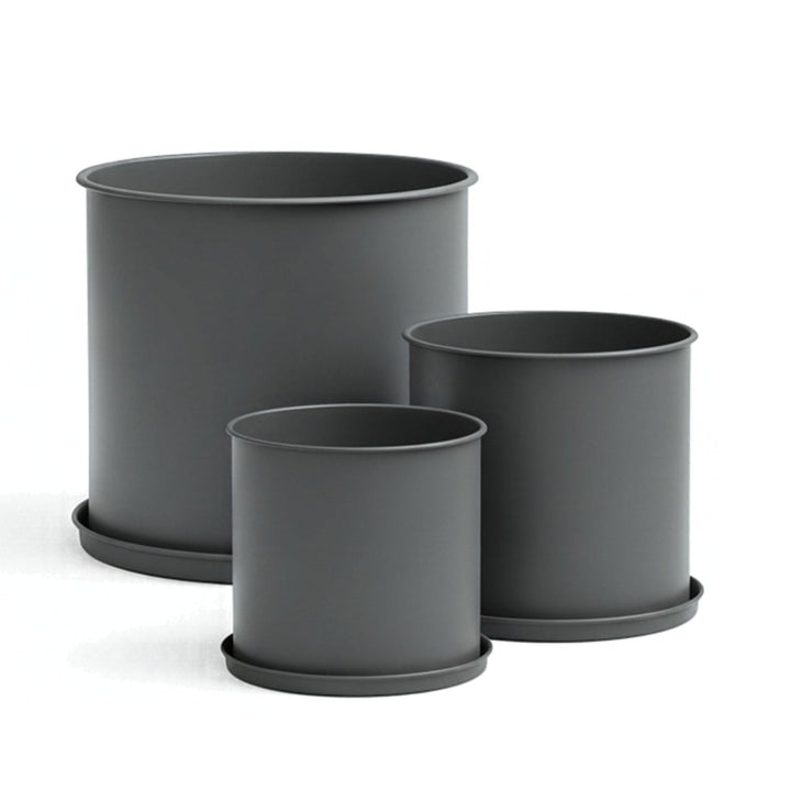 Blumentopf Set Metall mit Untersetzer 3er, Bundle, Anthrazit,LIVLIG