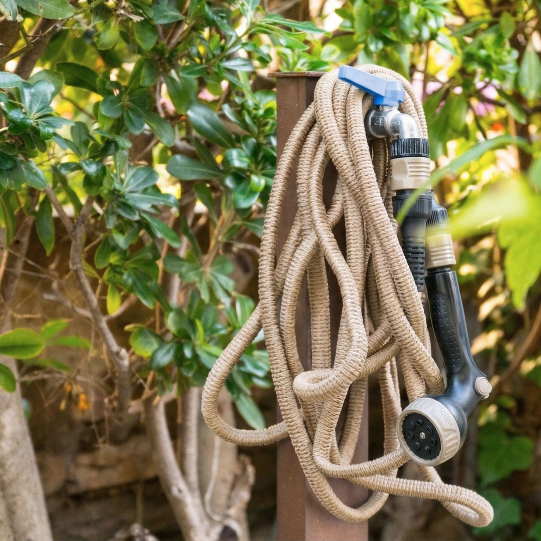 Flexibler Gartenschlauch Beige mit Brause, Gartenschläuche, 8 m,LIVLIG