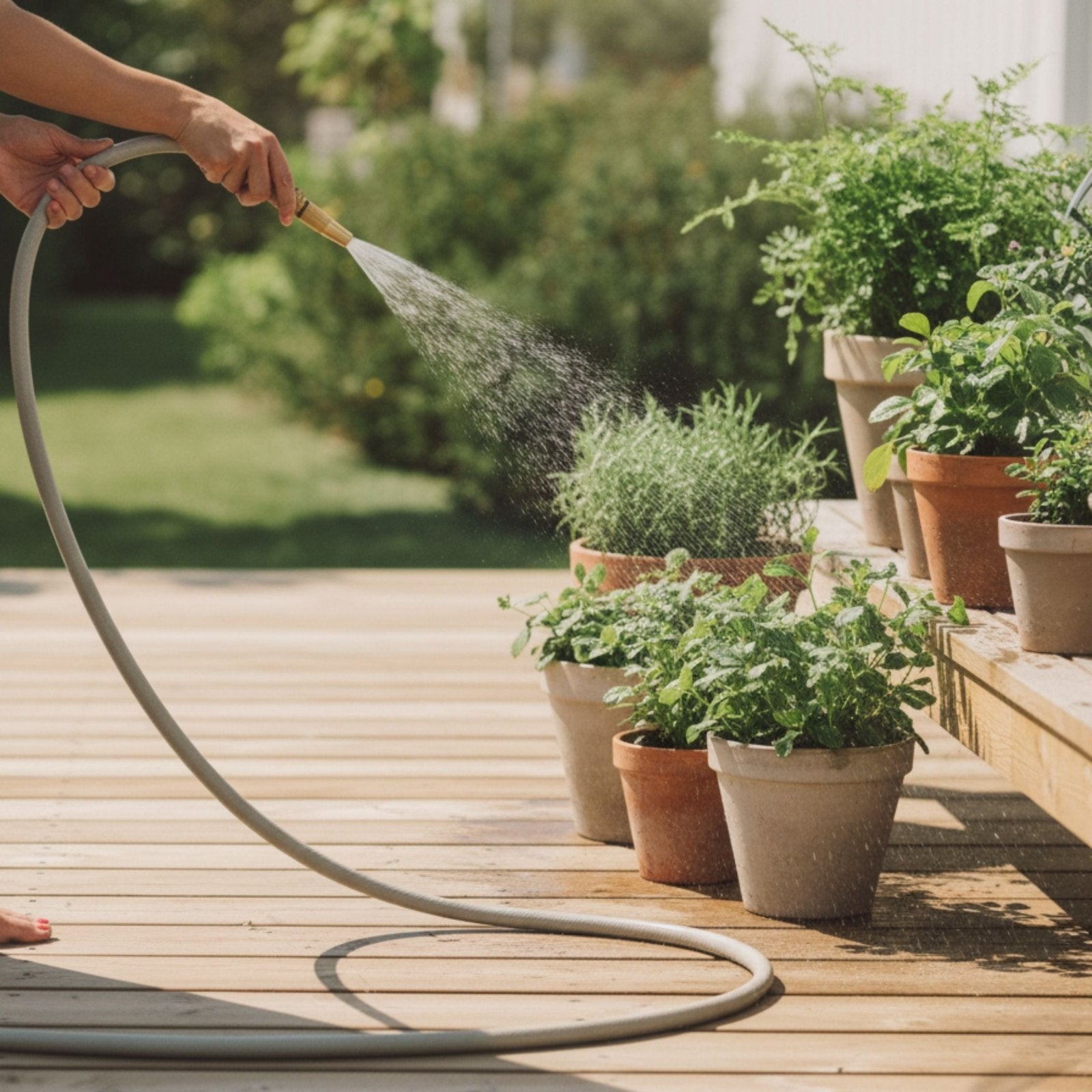 Gartenschlauch Set Greige mit Messing-Spritze & Halterung