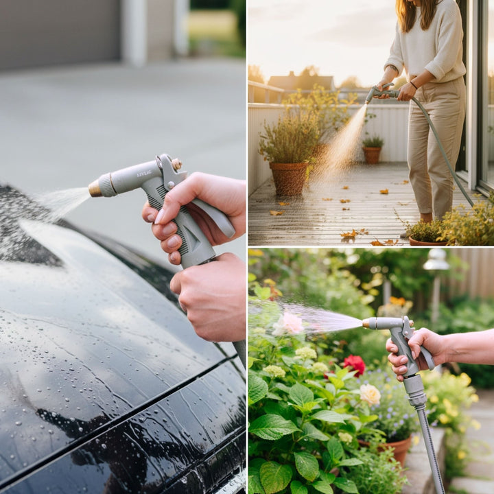 Gartenspritze aus Kunststoff von LIVLIG, beim Reinigen eines Autos, einer Terrasse und beim Bewässern von Pflanzen.