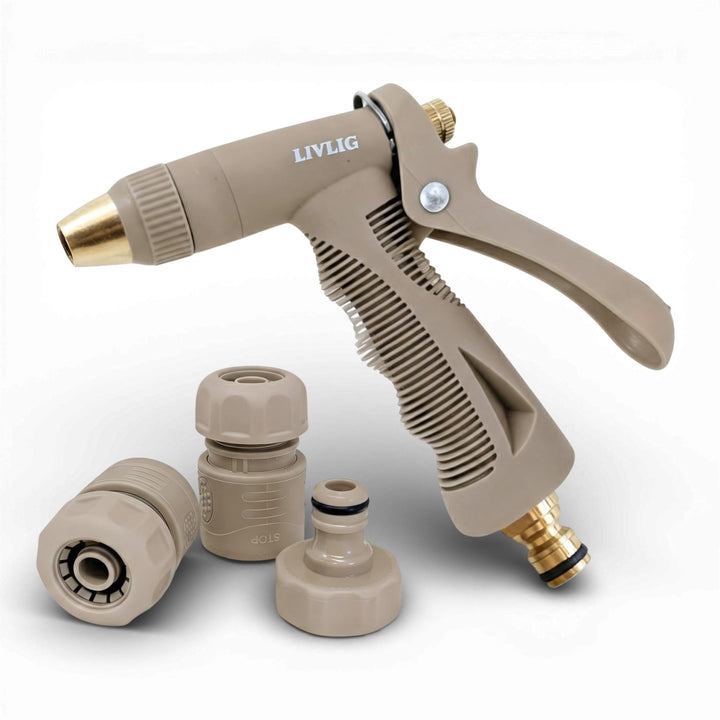 Gartenspritze Set aus Kunststoff von LIVLIG mit Schnellkupplungen und Messingdüsen.