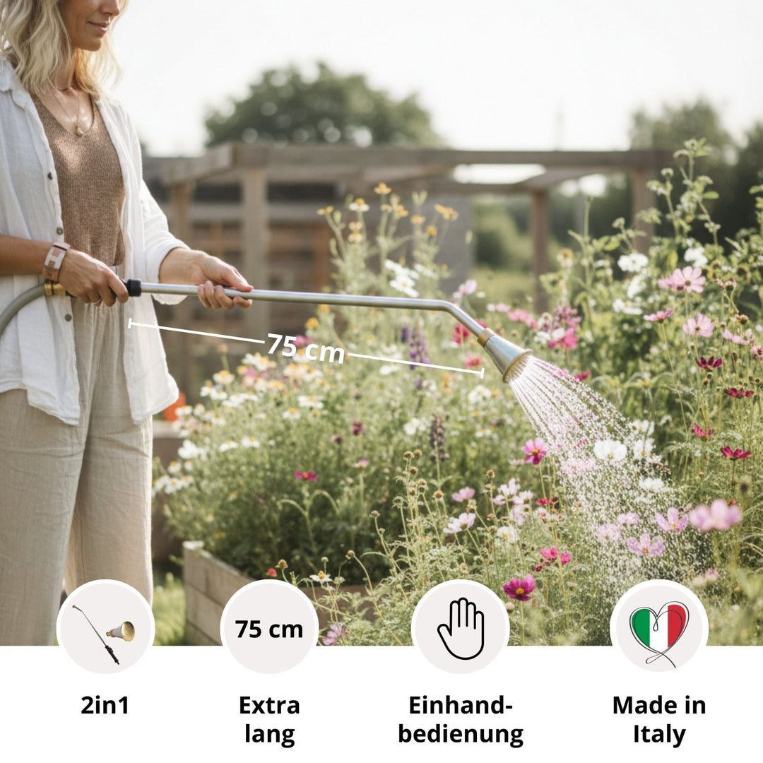 Metall Gießstab von LIVLIG, 75 cm lang, zur Bewässerung von Blumen im Garten, mit Einhandbedienung und 2in1 Funktion.
