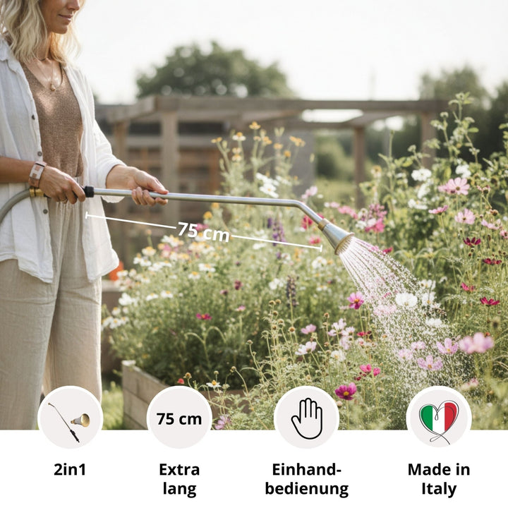 Metall Gießstab von LIVLIG, 75 cm lang, zur Bewässerung von Blumen im Garten, mit Einhandbedienung und 2in1 Funktion.