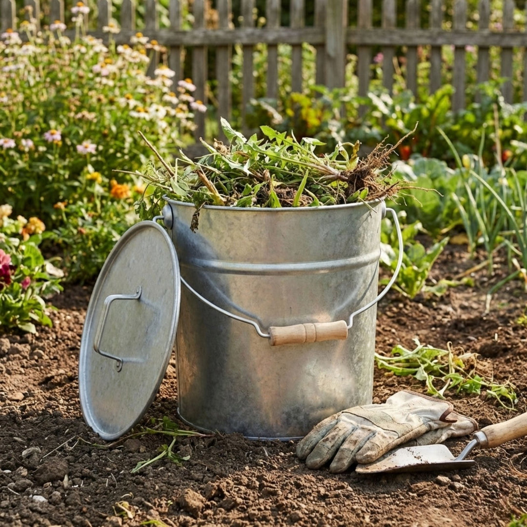 Metalleimer mit Deckel, Eimer, Greige,LIVLIG