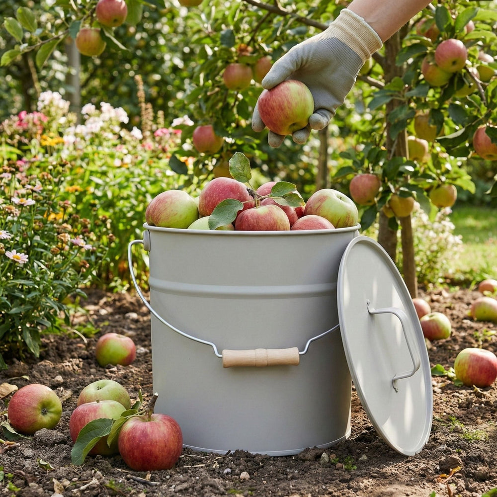 Metalleimer mit Deckel, Eimer, Greige,LIVLIG