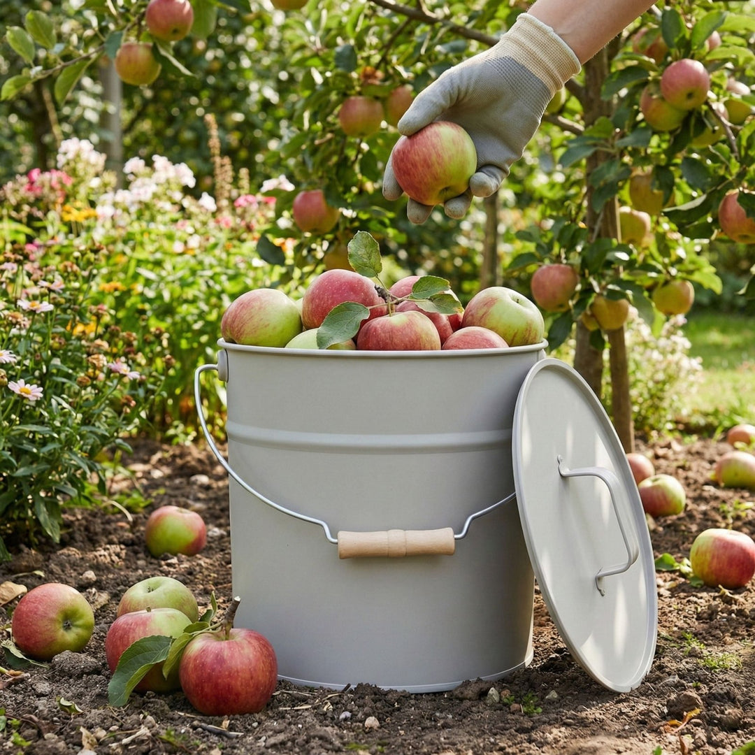 Metalleimer mit Deckel, Eimer, Greige,LIVLIG