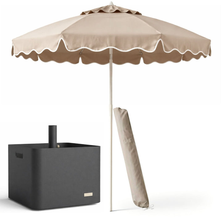 Schirmständer mit Sonnenschirm (200 cm), Sonnenschirmständer, Beige Uni,LIVLIG