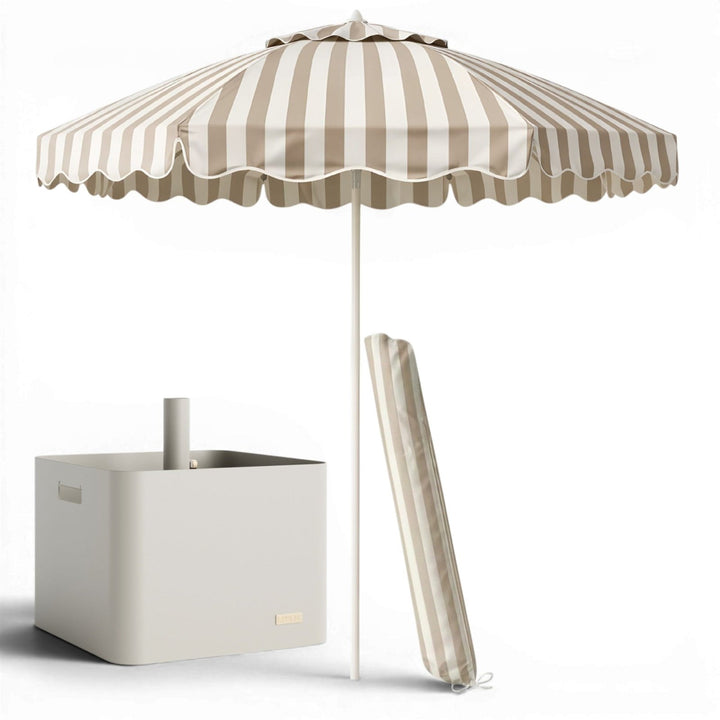 Schirmständer mit Sonnenschirm (200 cm), Sonnenschirmständer, Beige gestreift,LIVLIG