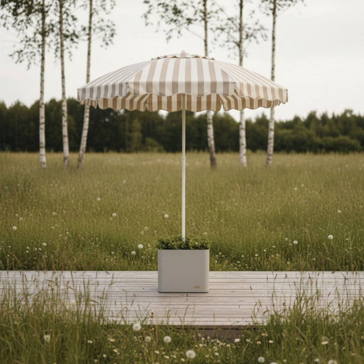 Schirmständer mit Sonnenschirm (200 cm), Sonnenschirmständer, Beige gestreift,LIVLIG