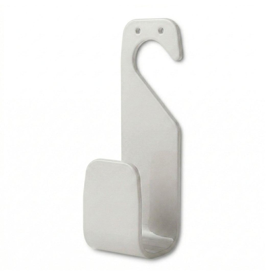 Schlauchhalter ohne Bohren von LIVLIG, aus hellem Kunststoff, mit zwei Löchern zur Befestigung und gebogener Halterung.