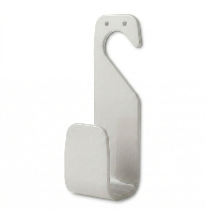 Schlauchhalter ohne Bohren von LIVLIG, aus hellem Kunststoff, mit zwei Löchern zur Befestigung und gebogener Halterung.