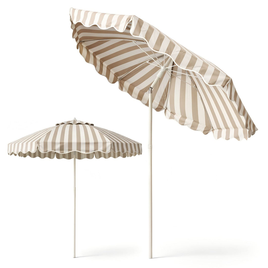 beige and white striped patio umbrella SunVilla 11' Round Cabana Stripe Aluminum Market The classic striped design brings style and shade to patios Poppy Beige White Striped Patio