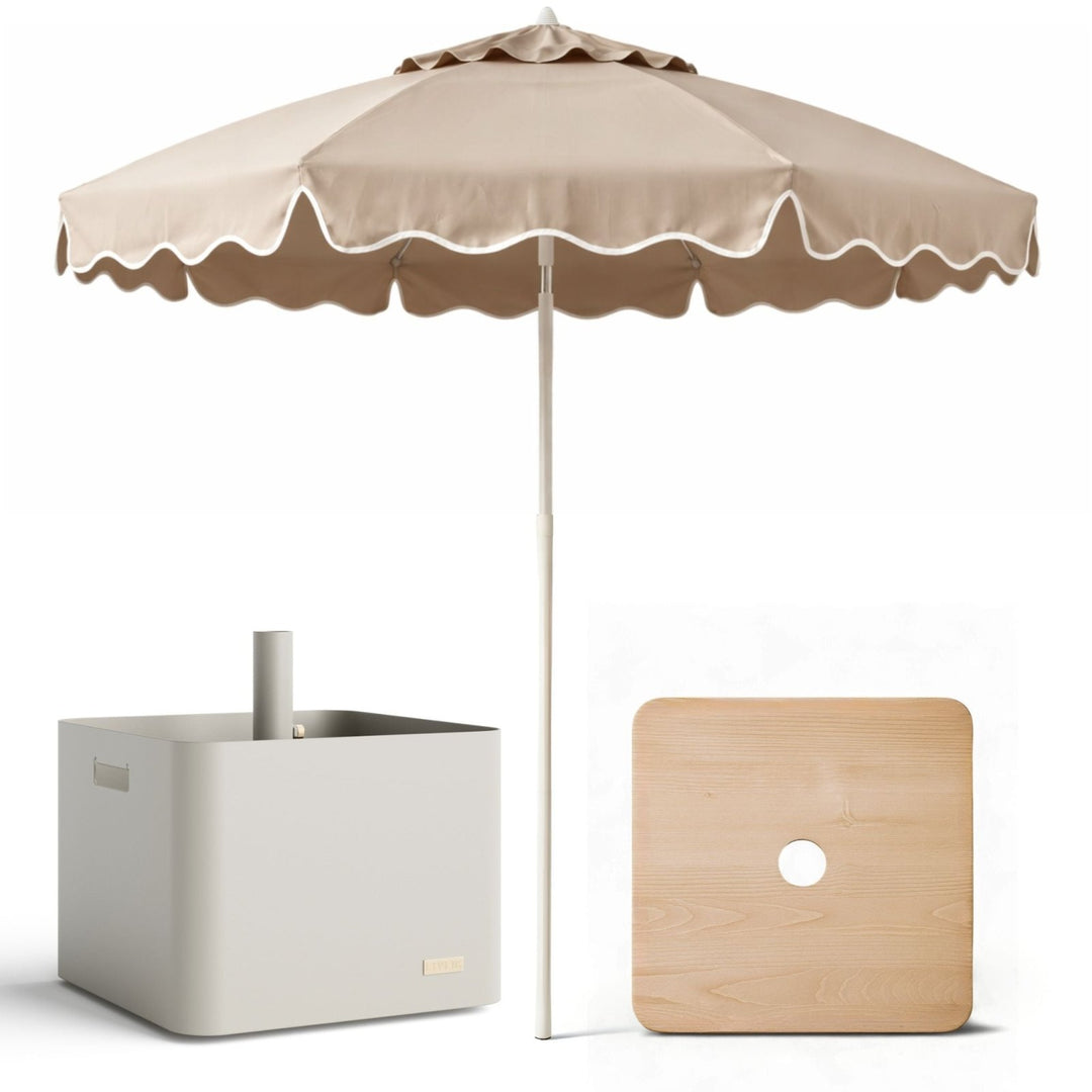 Sonnenschirm, Schirmständer & Tischplatte, Sonnenschirmständer, Beige Uni,LIVLIG