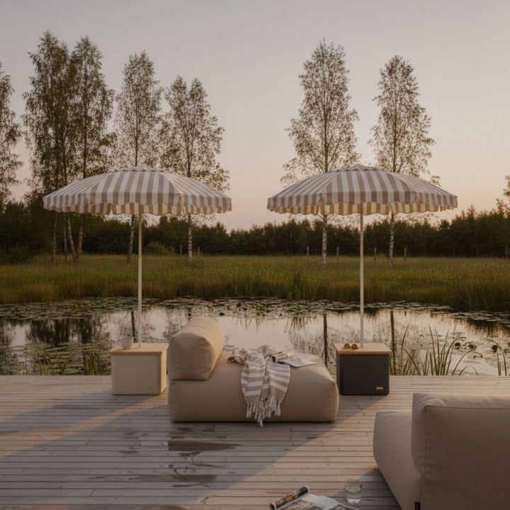Sonnenschirm, Schirmständer & Tischplatte, Sonnenschirmständer, Beige gestreift,LIVLIG