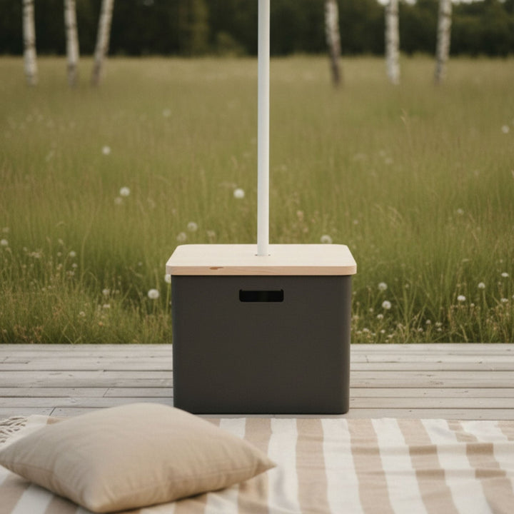 Sonnenschirm, Schirmständer & Tischplatte, Sonnenschirmständer, Beige gestreift,LIVLIG